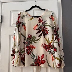 Tropical open back strappy blouse with buttons down sleeves XL